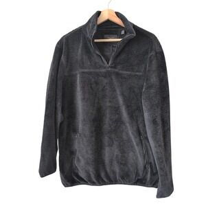 Daniel Buchler Mens Large Black Waffle Knit Fleece Quarter Zip Pullover Preppy